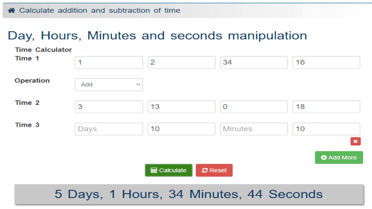 Calculate days and time Time calculator