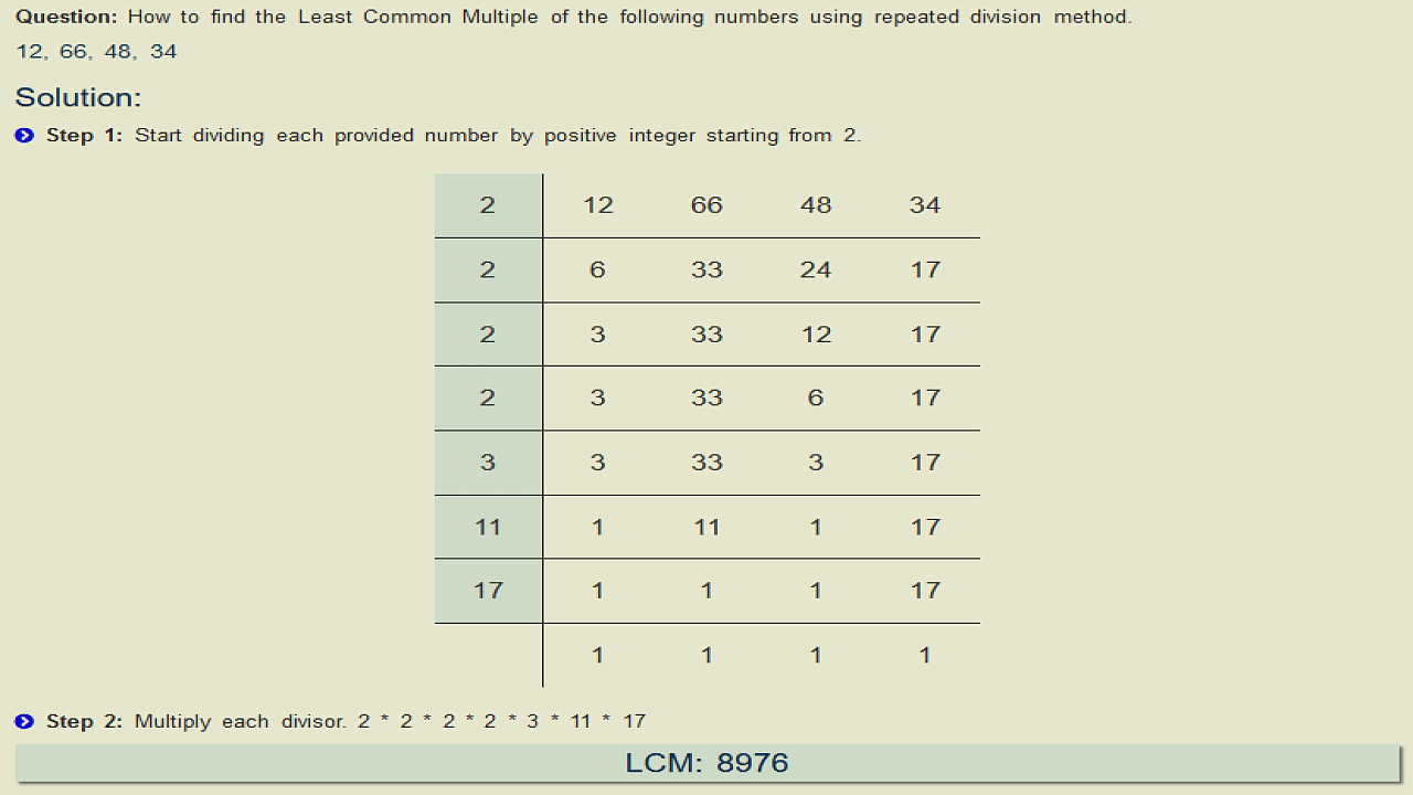 Step by step least common multiplier calculator